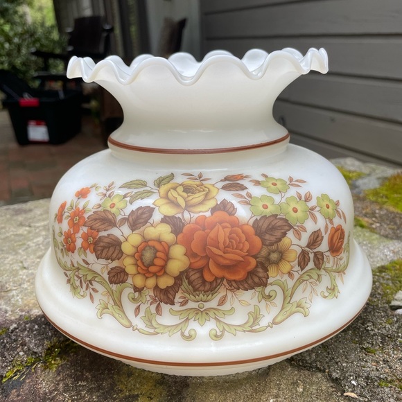 Vintage Hurricane Ruffle Floral Glass Lamp Shade 6 7/8” - Picture 2 of 4